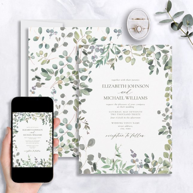 Invitation Aquarelle de Sage Green Eucalyptus Botanique (Créateur téléchargé)