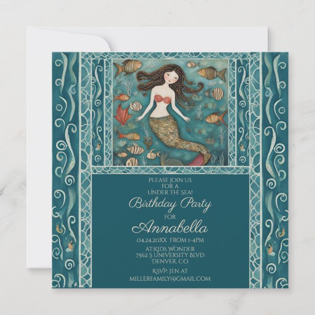 Invitation Aquarelle de sirène Anniversaire (Devant)
