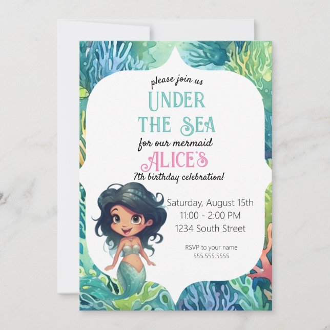 Invitation Aquarelle de sirène Anniversaire Modèle d'invitati (Devant)