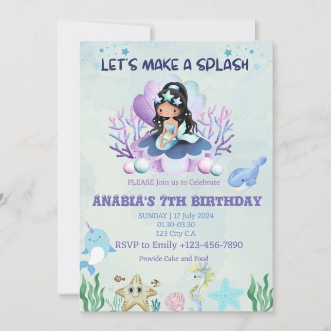 Invitation Aquarelle de sirène magique Anniversaire (Devant)