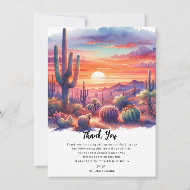 Invitation Aquarelle de soleil couchant du désert Merci du su (Devant)