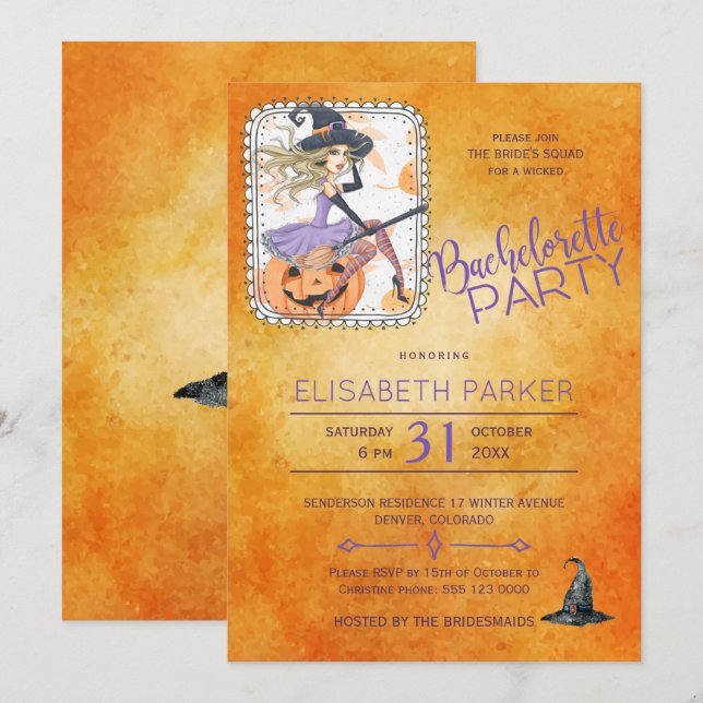 Invitation Aquarelle de sorcière fête de la bachelorette Hall (Devant / Derrière)