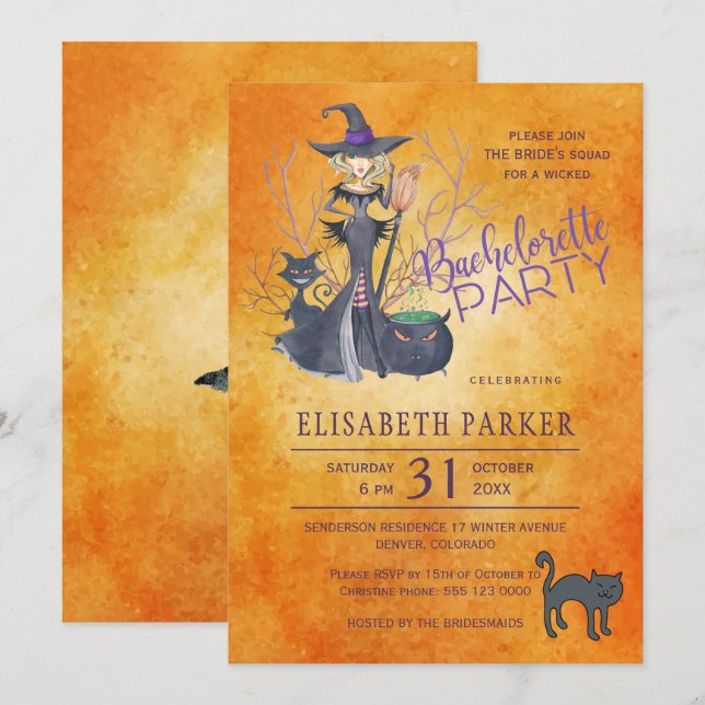 Invitation Aquarelle de sorcière fête de la bachelorette Hall (Devant / Derrière)