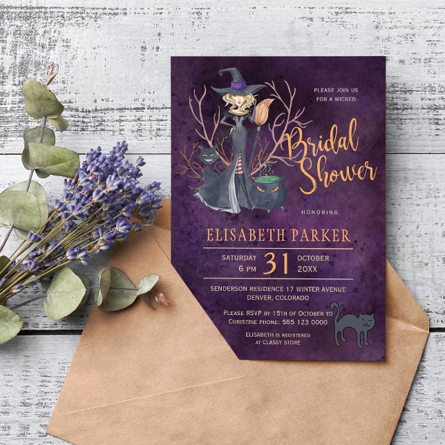 Invitation Aquarelle de sorcière Halloween fête de douche nup (Créateur téléchargé)