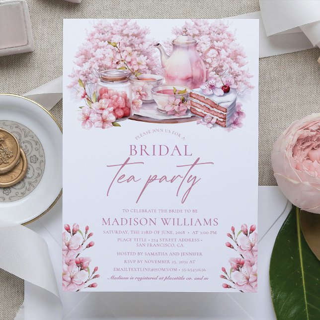 Invitation Aquarelle de thé de la nuptiale cerise en fleurs (Créateur téléchargé)