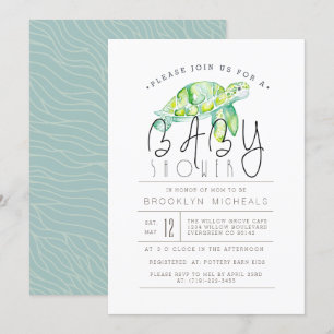 Invitation Aquarelle de tortue   Baby shower aquatique