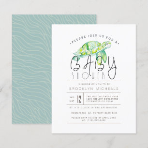 Invitation Aquarelle de tortue   Baby shower aquatique