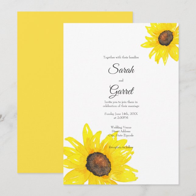 Invitation Aquarelle de tournesol (Devant / Derrière)