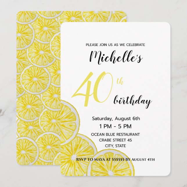Invitation Aquarelle de tranches de citron peinte à la main (Devant / Derrière)