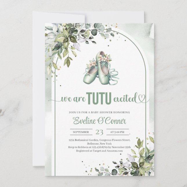 Invitation Aquarelle de verdure et chaussures de ballerine en (Devant)