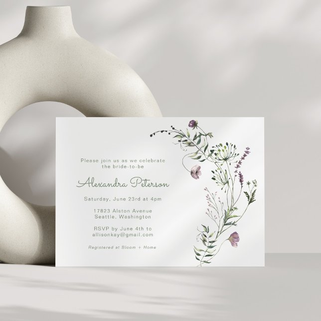 Invitation Aquarelle de verdure pourpre Fête des mariées flor (Créateur téléchargé)