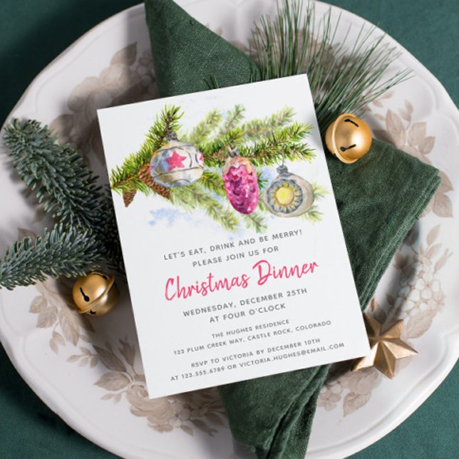 Invitation Aquarelle Décorations de vacances | Dîner de Noël (Créateur téléchargé)