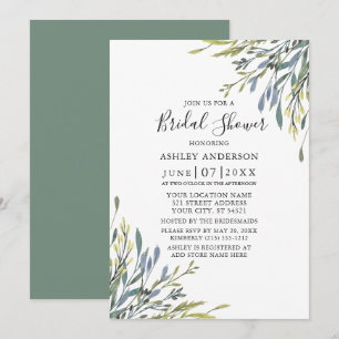 Invitation Aquarelle délicate Verdure Sage Douche verte