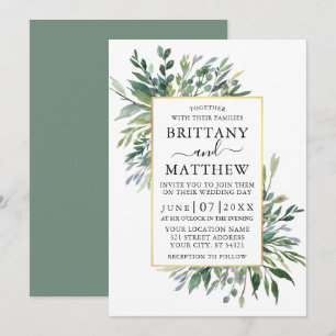 Invitation Aquarelle délicate Vert Sage Vert Or