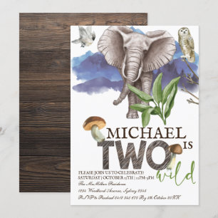 Invitation Aquarelle des éléphants de bois Deuxième anniversa