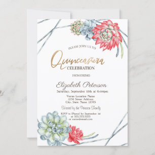 Invitation Aquarelle Desert Rouge Succulents Quinceañera