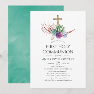 Invitation Aquarelle Désert Succulent Première Communion Sain