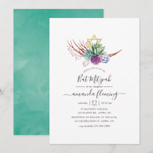 Invitation Aquarelle Desert Succulents Bat mitzvah