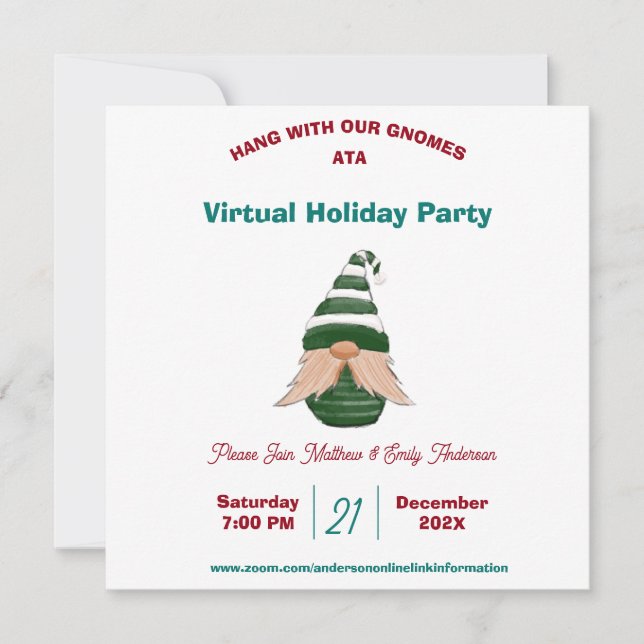 Invitation Aquarelle dessin gnome de Noël Personnalisé (Devant)