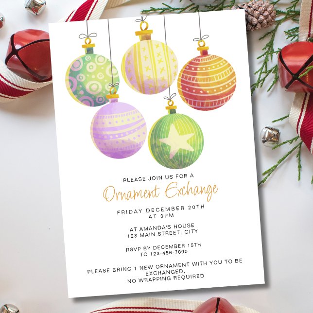Invitation Aquarelle dessinée fête d'échange d'ornement de No (Créateur téléchargé)