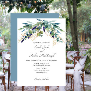 Invitation Aquarelle d'été Eucalyptus Bleu Vert Mariage