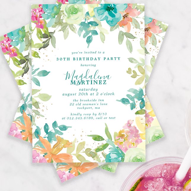 Invitation Aquarelle d'été Floral 30e fête d'anniversaire (Créateur téléchargé)