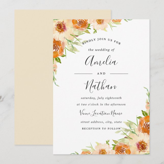 Invitation Aquarelle d'été Floral Aquarelle Mariage Inviter (Devant / Derrière)