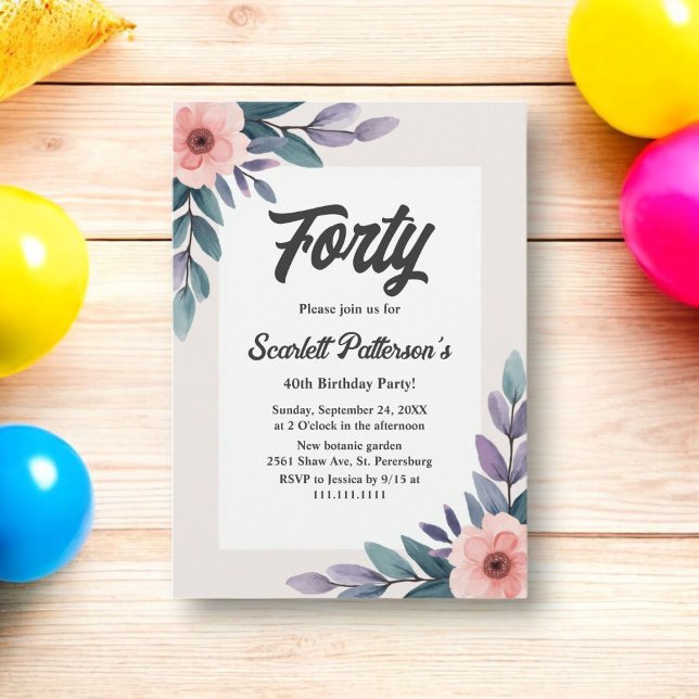 Invitation Aquarelle d'été romantique Floral 40e anniversaire (Créateur téléchargé)
