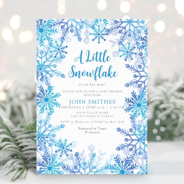 Invitation Aquarelle d'hiver Baby shower d'arrosage de flocon (Créateur téléchargé)
