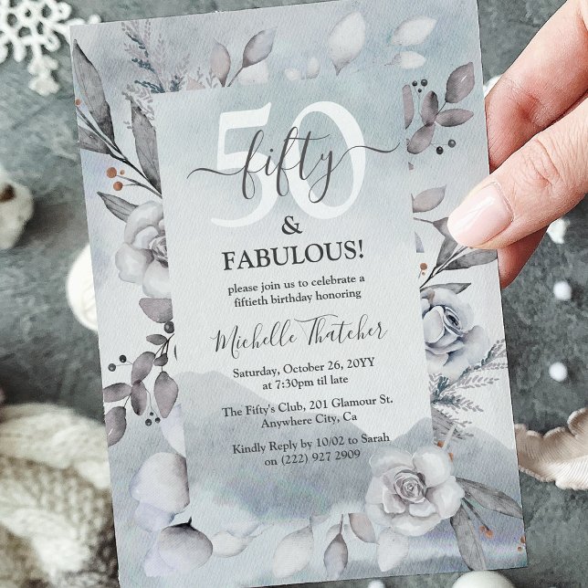 Invitation Aquarelle d'hiver botanique Élégante 50e anniversa (Créateur téléchargé)