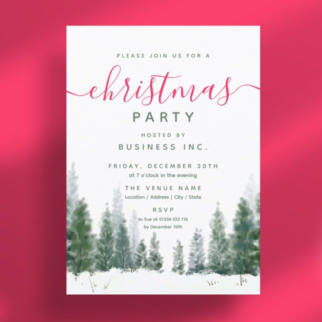Invitation Aquarelle d'hiver de la fête de Noël d'entreprise  (Simple Corporate Xmas Party Winter Watercolor Invitation)