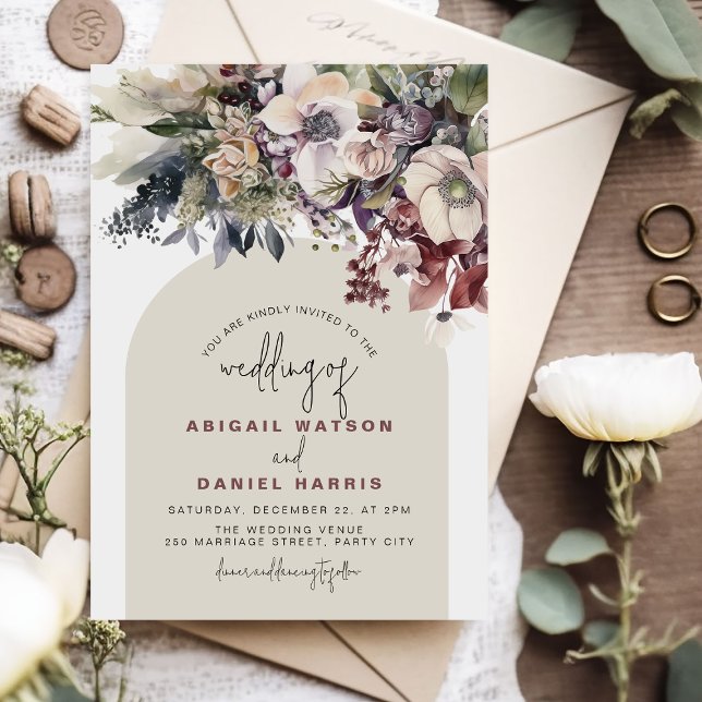 Invitation Aquarelle d'hiver mariage floral (Créateur téléchargé)