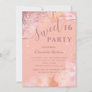 Invitation Aquarelle diamant bleu luxe rose or doux 16