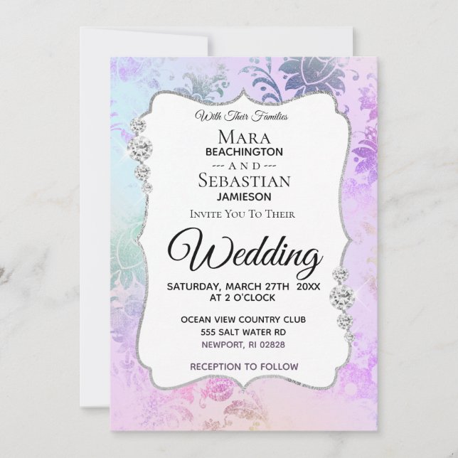 Invitation *~* Aquarelle Diamant Vintage Mariage moderne (Devant)