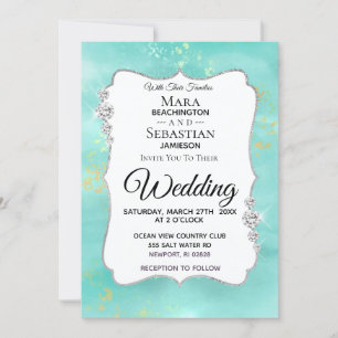 Invitation *~* Aquarelle Diamond Aqua Mariage de Parties scin