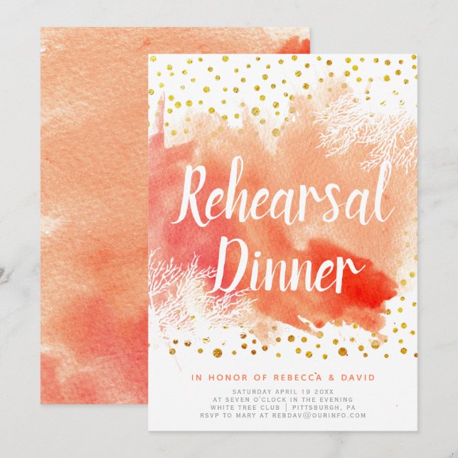 Invitation Aquarelle, dîner de répétition mariage de récif co (Devant / Derrière)