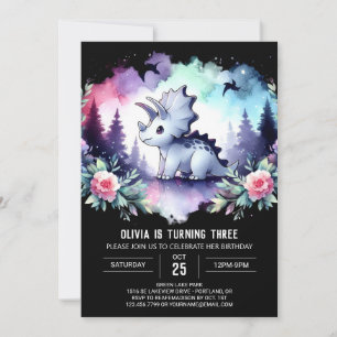 Invitation Aquarelle Dino Triceratops Anniversaire