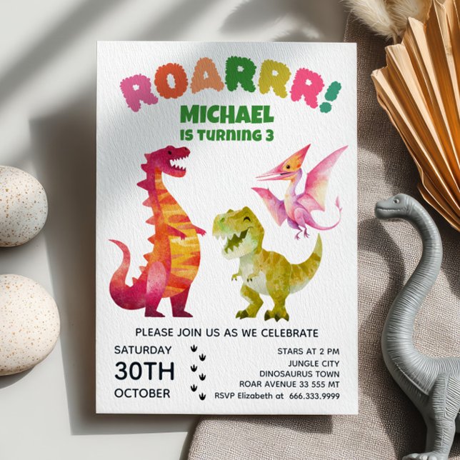 Invitation Aquarelle Dinosaur Dinosaure Dino Anniversaire de  (Créateur téléchargé)