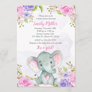 Invitation Aquarelle d'invitation Baby shower éléphant