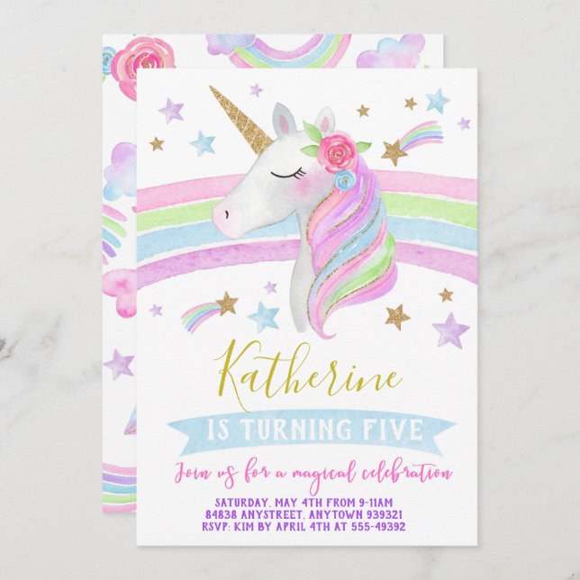 Invitation Aquarelle d'invitation d'anniversaire (Devant / Derrière)