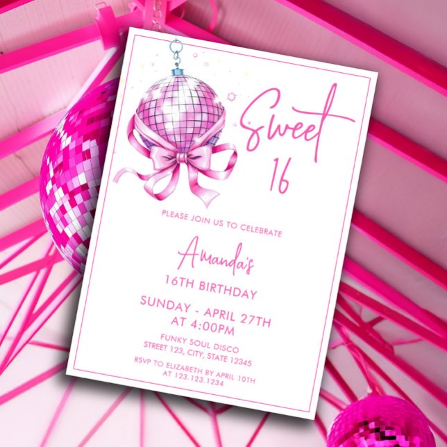 Invitation Aquarelle Disco Rose Coquette Sweet 16 Anniversair (Créateur téléchargé)