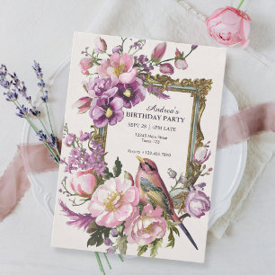 Invitation Aquarelle d'oiseau rose floral