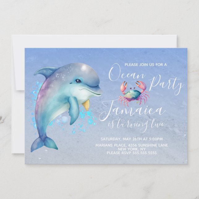 Invitation Aquarelle Dolphin Ocean Beach Anniversaire (Devant)
