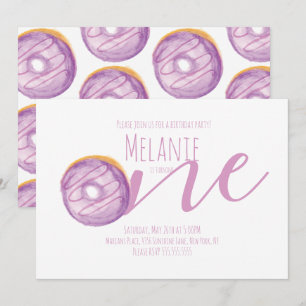 Invitation Aquarelle Donut premier anniversaire Sweet Party P
