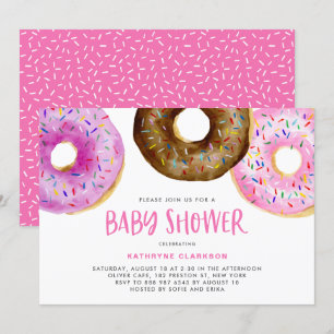 Invitation Aquarelle Donuts avec arrosage Baby shower fille