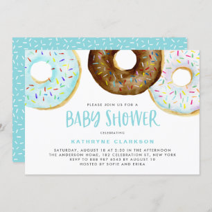 Invitation Aquarelle Donuts avec arrosage Baby shower garçon