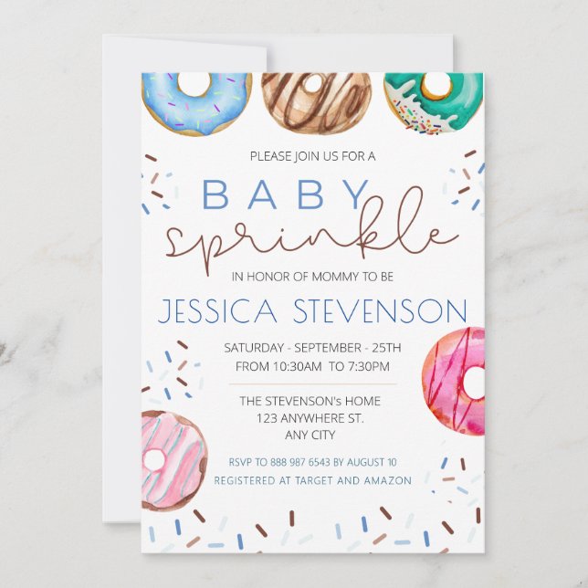 Invitation Aquarelle Donuts Baby Sprinkle Douche (Devant)
