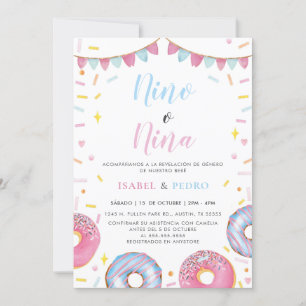 Invitation Aquarelle Donuts & Confetti Spanish Gender Revela