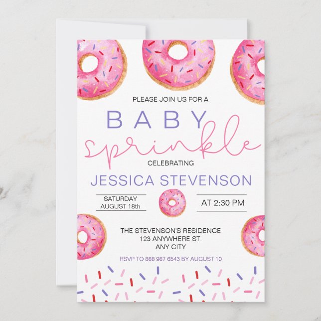Invitation Aquarelle Donuts fille bébé Sprinkle Douche (Devant)