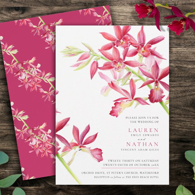 Invitation Aquarelle d'orchidée rouge mariage botanique moder (Créateur téléchargé)